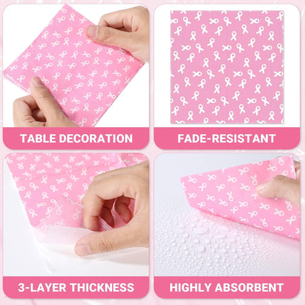 Cocktail Guest Napkins Paper Disposable Beverage Dinner Napkins Hand Towel for Holiday Birthday Party Supplies Favors Table Decoration(120 Pcs,Breast Cancer).