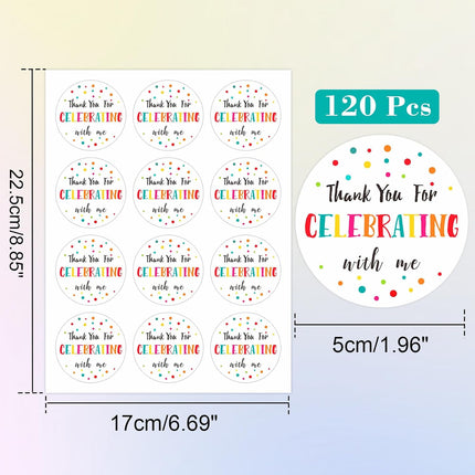 300Pcs Thank You Stickers - 2'' Thank You for Celebrating with Me Stickers Colorful Dot Thank You Birthday Party Favor Sticker Self Adhesive Thank You Seal Label Sticker for Gift Wedding Grad.