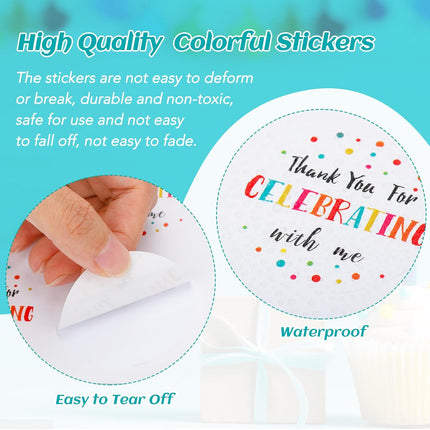 300Pcs Thank You Stickers - 2'' Thank You for Celebrating with Me Stickers Colorful Dot Thank You Birthday Party Favor Sticker Self Adhesive Thank You Seal Label Sticker for Gift Wedding Grad.