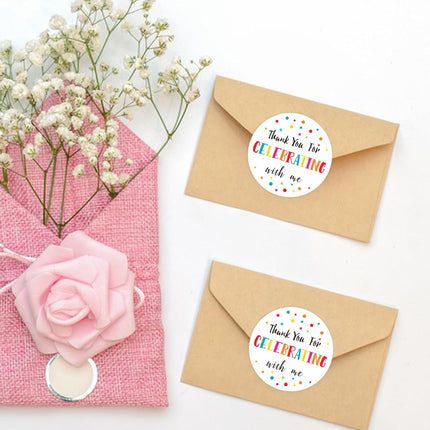 300Pcs Thank You Stickers - 2'' Thank You for Celebrating with Me Stickers Colorful Dot Thank You Birthday Party Favor Sticker Self Adhesive Thank You Seal Label Sticker for Gift Wedding Grad.
