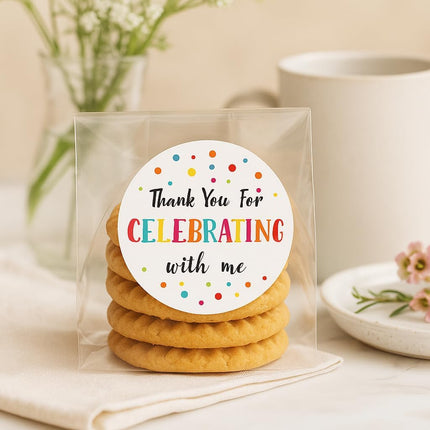 300Pcs Thank You Stickers - 2'' Thank You for Celebrating with Me Stickers Colorful Dot Thank You Birthday Party Favor Sticker Self Adhesive Thank You Seal Label Sticker for Gift Wedding Grad.