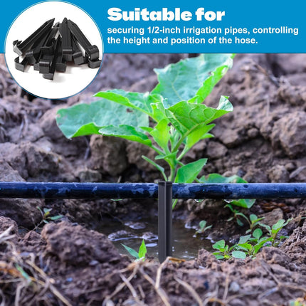 30 Pack 1/2 Inch Irrigation Tubing Hold Down Anchor Stakes, 0.87 x 4.33 Inch Drip Tubing Stakes with 50 Pcs 1/4" Adjustable Irrigation Drippers Sprinklers for Garden Patio Lawn Hoses(Black).