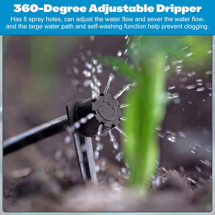 30 Pack 1/2 Inch Irrigation Tubing Hold Down Anchor Stakes, 0.87 x 4.33 Inch Drip Tubing Stakes with 50 Pcs 1/4" Adjustable Irrigation Drippers Sprinklers for Garden Patio Lawn Hoses(Black).