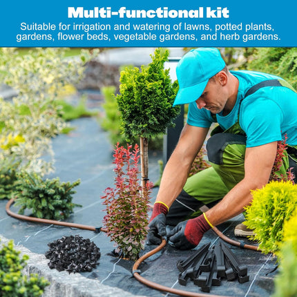 30 Pack 1/2 Inch Irrigation Tubing Hold Down Anchor Stakes, 0.87 x 4.33 Inch Drip Tubing Stakes with 50 Pcs 1/4" Adjustable Irrigation Drippers Sprinklers for Garden Patio Lawn Hoses(Black).