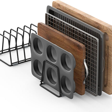 Cutting Board Organizer Kitchen Organizer Rack for Cutting Board, Bakeware, and Cookie Sheet, 5-Slot Heavy-Duty Steel Cookware Holder,Rust-Resistant with Anti-Slip Feet (2, Small).