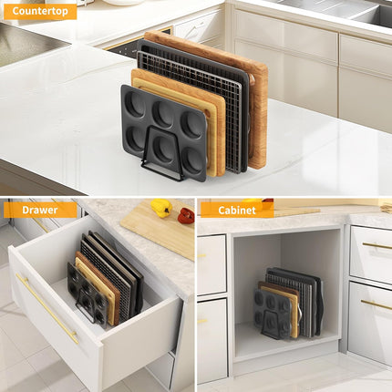 Cutting Board Organizer Kitchen Organizer Rack for Cutting Board, Bakeware, and Cookie Sheet, 5-Slot Heavy-Duty Steel Cookware Holder,Rust-Resistant with Anti-Slip Feet (2, Small).