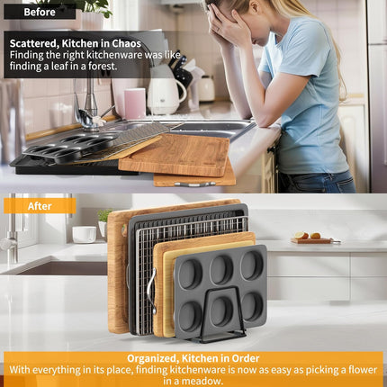 Cutting Board Organizer Kitchen Organizer Rack for Cutting Board, Bakeware, and Cookie Sheet, 5-Slot Heavy-Duty Steel Cookware Holder,Rust-Resistant with Anti-Slip Feet (2, Small).