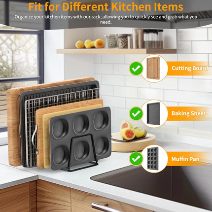 Cutting Board Organizer Kitchen Organizer Rack for Cutting Board, Bakeware, and Cookie Sheet, 5-Slot Heavy-Duty Steel Cookware Holder,Rust-Resistant with Anti-Slip Feet (2, Small).