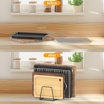 Cutting Board Organizer Kitchen Organizer Rack for Cutting Board, Bakeware, and Cookie Sheet, 5-Slot Heavy-Duty Steel Cookware Holder,Rust-Resistant with Anti-Slip Feet (2, Small).