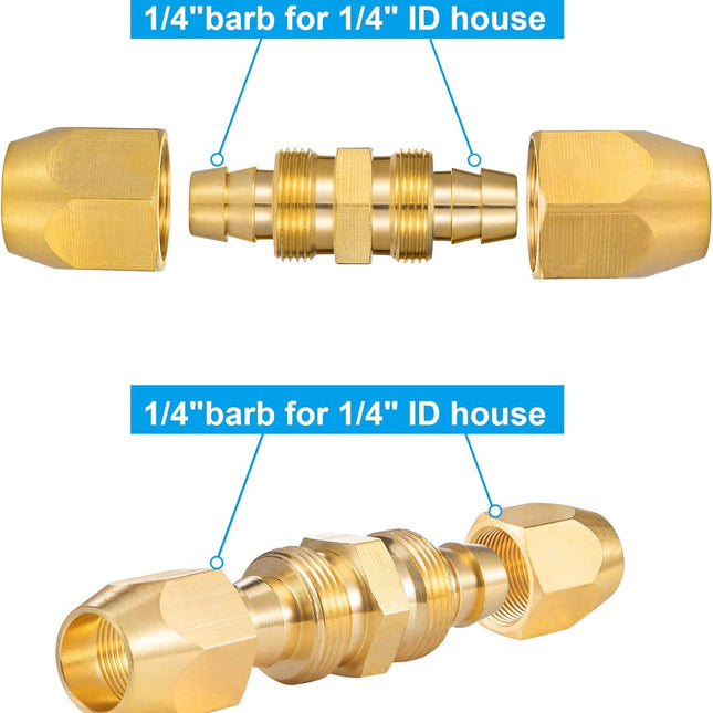 4PCS Soild Brass Air Reusable Hose Splicer For 1/4-Inch ID Hose,1/4" Air Hose Repair Fitting.