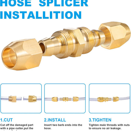 4PCS Soild Brass Air Reusable Hose Splicer For 1/4-Inch ID Hose,1/4" Air Hose Repair Fitting.
