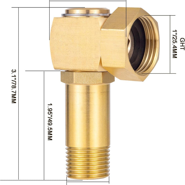 Lead-Free Brass Garden Hose Adapter,Hose Reel Parts Fittings,90 Degree Brass Replacement Part Swivel.