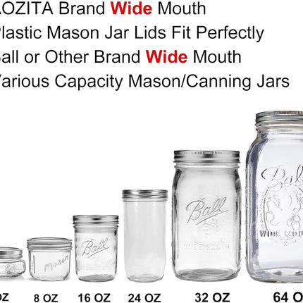 [10 Pack] WIDE Mouth Mason Jar Lids for Ball, Kerr and More - White Plastic Storage Caps for Mason/Canning Jars - Leak-Proof, Dishwasher Safe & Food Grade.