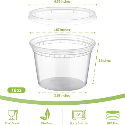24 Sets 16 oz Plastic Deli Food Containers With Lids, Airtight Food Storage Containers, Freezer/Dishwasher/Microwave Safe, Soup Containers For Takeout Meal Prep Storage.