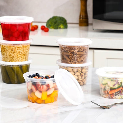 24 Sets 16 oz Plastic Deli Food Containers With Lids, Airtight Food Storage Containers, Freezer/Dishwasher/Microwave Safe, Soup Containers For Takeout Meal Prep Storage.