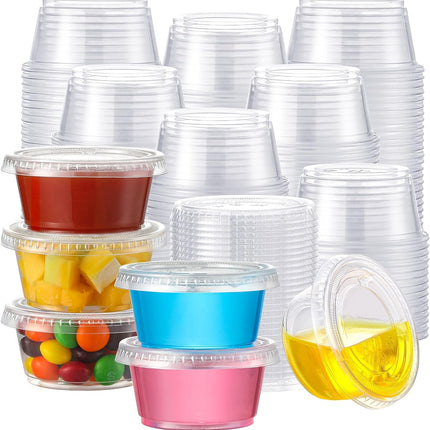 120 Sets - 2 oz Jello Shot Cups with Lids, Airtight Portion Cups, Stackable Small Plastic Containers with Lids.