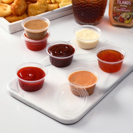 120 Sets - 2 oz Jello Shot Cups with Lids, Airtight Portion Cups, Stackable Small Plastic Containers with Lids.