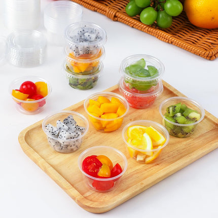 120 Sets - 2 oz Jello Shot Cups with Lids, Airtight Portion Cups, Stackable Small Plastic Containers with Lids.