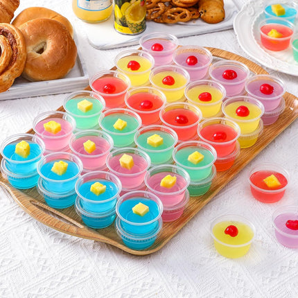 120 Sets - 2 oz Jello Shot Cups with Lids, Airtight Portion Cups, Stackable Small Plastic Containers with Lids.