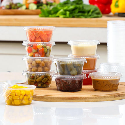 120 Sets - 2 oz Jello Shot Cups with Lids, Airtight Portion Cups, Stackable Small Plastic Containers with Lids.
