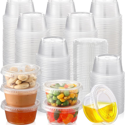 200 Sets - 2 oz Jello Shot Cups, Portion Cups With Lids, Airtight and Stackable Small Plastic Containers.