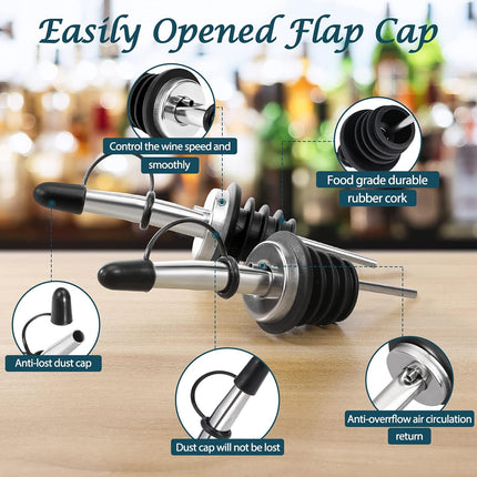 12 Pack Liquor Pour Spout, Stainless Steel Liquor Bottle Pourers with Rubber Dust Caps for Alcohol, Olive Oil, Liquor Pourers with Dust Caps, Speed Pourers, Bar Bartender Accessories.