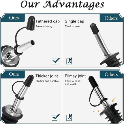 12 Pack Liquor Pour Spout, Stainless Steel Liquor Bottle Pourers with Rubber Dust Caps for Alcohol, Olive Oil, Liquor Pourers with Dust Caps, Speed Pourers, Bar Bartender Accessories.
