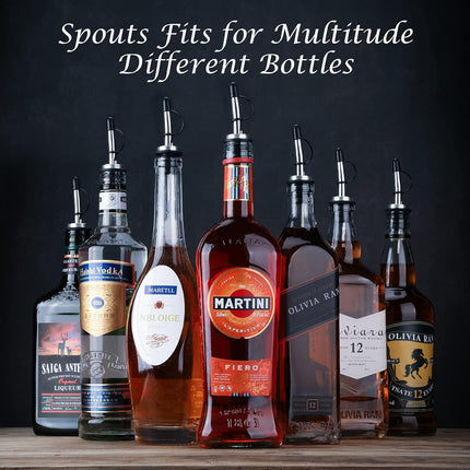 12 Pack Liquor Pour Spout, Stainless Steel Liquor Bottle Pourers with Rubber Dust Caps for Alcohol, Olive Oil, Liquor Pourers with Dust Caps, Speed Pourers, Bar Bartender Accessories.