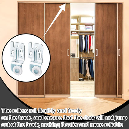 4 Pcs Sliding Closet Door Roller Kit Wardrobe Wheels Hardware for Top Hung Bypass 3/4" to 1-3/8 Inch Thick Kitchen Doors.