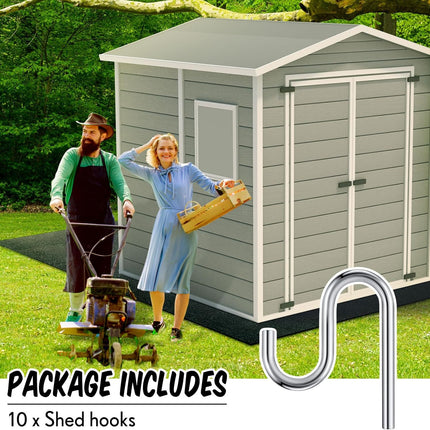 10 Pcs 2'' Long Shed Hooks Shed Accessories Without Drilling Hole for Hanging Heavy Duty Individual Utility Hooks Universal Wall Mounted J Utility Hangers for Tools Shovels Rakes (Silver).