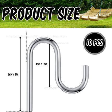 10 Pcs 2'' Long Shed Hooks Shed Accessories Without Drilling Hole for Hanging Heavy Duty Individual Utility Hooks Universal Wall Mounted J Utility Hangers for Tools Shovels Rakes (Silver).