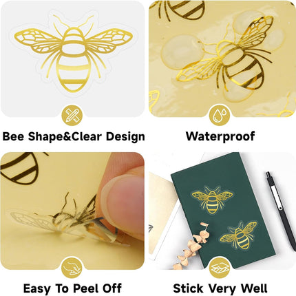 480Pcs Bee Stickers - Gold Foil Envelope Seal Label Sticker Queen Bee Decals Stickers Self Adhesive Clear Bee Spring Summer Stickers for Gift Card Craft Baby Shower Birthday Party Favors.