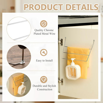 2 Pcs Under Sink Towel Holder for Kitchen and Bathroom Cabinets 3 Folded 3 Tier Towel Rack Wire Chrome Dish Rag Holder Door Mount Wire Dish Rack Hanger for Family Kitchen Bathroom Cabinet Door.