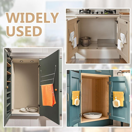 2 Pcs Under Sink Towel Holder for Kitchen and Bathroom Cabinets 3 Folded 3 Tier Towel Rack Wire Chrome Dish Rag Holder Door Mount Wire Dish Rack Hanger for Family Kitchen Bathroom Cabinet Door.