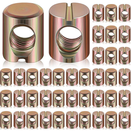 50 Pcs Metric M6 Barrel Nuts Cross Dowels Slotted Nuts Bunk Bed Replacement Hardware Headboard Hardware Kit for Baby Bed Crib Chairs Furniture M6 x 10 mm x 13 mm(Gold).
