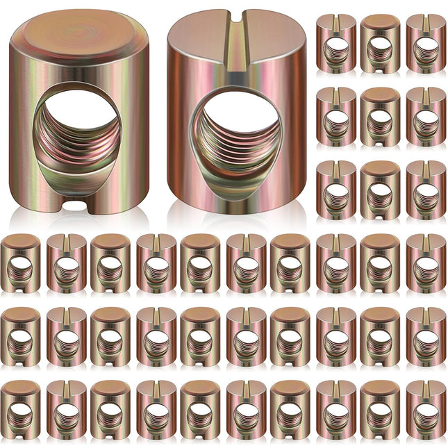 50 Pcs Metric M6 Barrel Nuts Cross Dowels Slotted Nuts Bunk Bed Replacement Hardware Headboard Hardware Kit for Baby Bed Crib Chairs Furniture M6 x 10 mm x 13 mm(Gold).