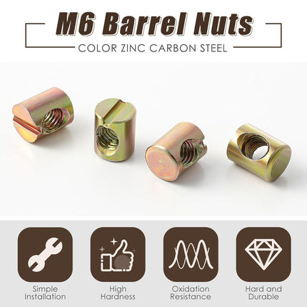 50 Pcs Metric M6 Barrel Nuts Cross Dowels Slotted Nuts Bunk Bed Replacement Hardware Headboard Hardware Kit for Baby Bed Crib Chairs Furniture M6 x 10 mm x 13 mm(Gold).