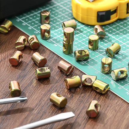 50 Pcs Metric M6 Barrel Nuts Cross Dowels Slotted Nuts Bunk Bed Replacement Hardware Headboard Hardware Kit for Baby Bed Crib Chairs Furniture M6 x 10 mm x 13 mm(Gold).