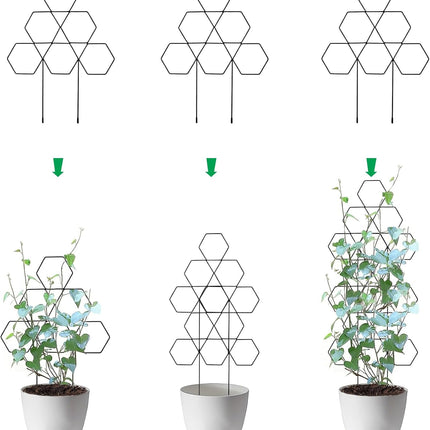 Plant Trellis for Climbing Plants Indoor 3 Pack Stackable Outdoor DIY Metal Trellis for Potted Plants 15.7 Inch Small Honeycomb Garden Trellis for Vines Clematis Wisteria Houseplant(Black).