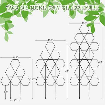 Plant Trellis for Climbing Plants Indoor 3 Pack Stackable Outdoor DIY Metal Trellis for Potted Plants 15.7 Inch Small Honeycomb Garden Trellis for Vines Clematis Wisteria Houseplant(Black).
