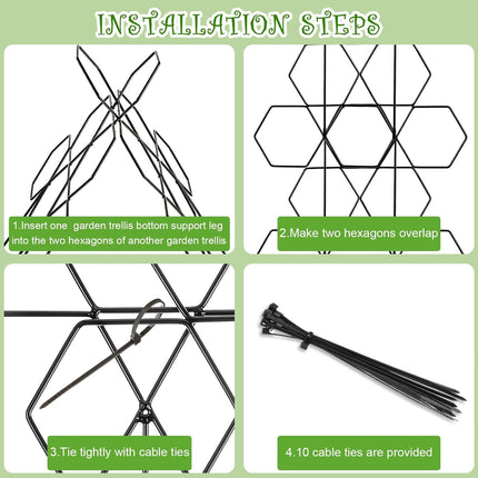 Plant Trellis for Climbing Plants Indoor 3 Pack Stackable Outdoor DIY Metal Trellis for Potted Plants 15.7 Inch Small Honeycomb Garden Trellis for Vines Clematis Wisteria Houseplant(Black).