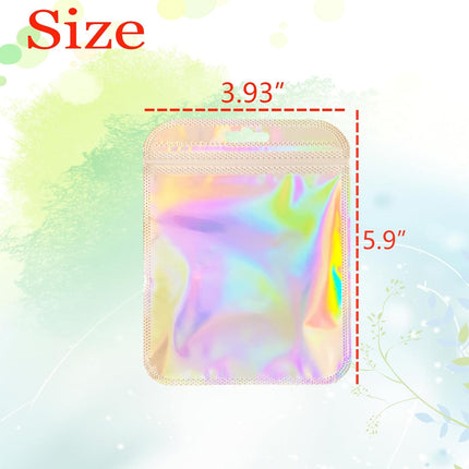 100 Pcs Holographic Resealable Packaging Bags for Small Business Supplies, Cute Small Color Smell Proof Bags Plastic Baggies for Lip Gloss Soap Party Food Storage 4x6inch.