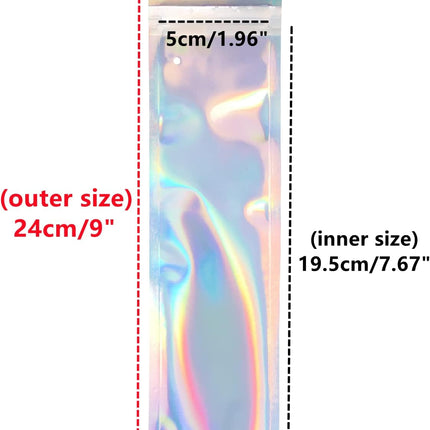 100 Pack Pen Packaging Bags Packaging Holographic Bags for Small Business Jewelry,Lip Gloss,Pen, (2.4x9inch).