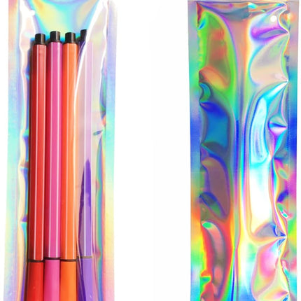 100 Pack Pen Packaging Bags Packaging Holographic Bags for Small Business Jewelry,Lip Gloss,Pen, (2.4x9inch).