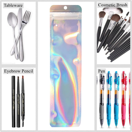 100 Pack Pen Packaging Bags Packaging Holographic Bags for Small Business Jewelry,Lip Gloss,Pen, (2.4x9inch).