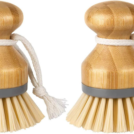 Bamboo Palm Brush, Scrub Brush for Dishes Pots Pans Kitchen Sink Cleaning, Pack of 2.