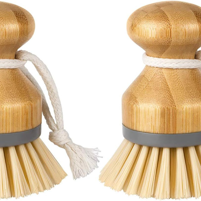 Bamboo Palm Brush, Scrub Brush for Dishes Pots Pans Kitchen Sink Cleaning, Pack of 2.