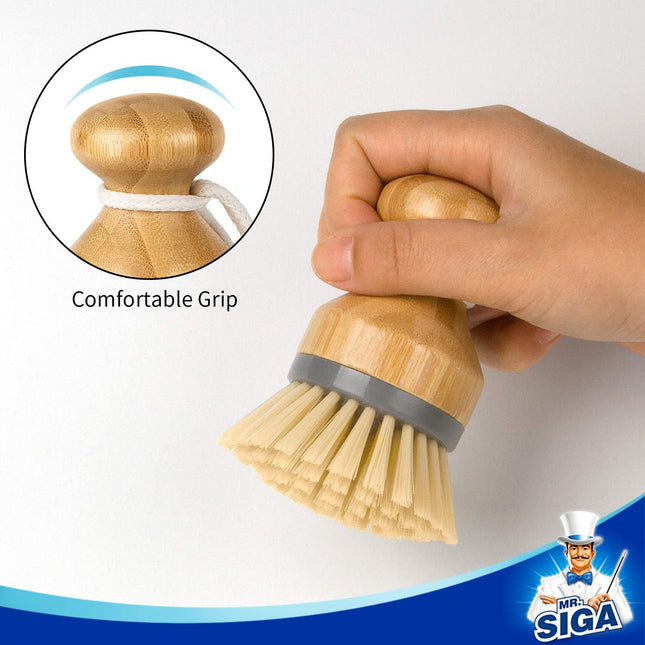 Bamboo Palm Brush, Scrub Brush for Dishes Pots Pans Kitchen Sink Cleaning, Pack of 2.