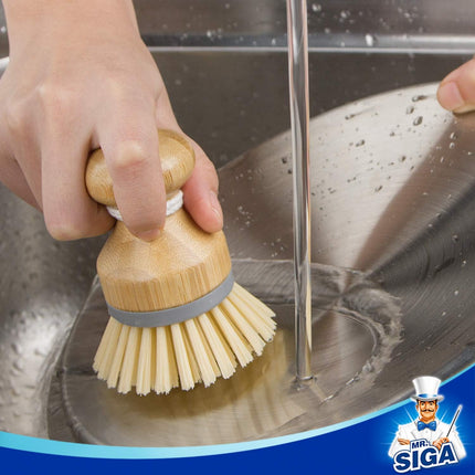 Bamboo Palm Brush, Scrub Brush for Dishes Pots Pans Kitchen Sink Cleaning, Pack of 2.