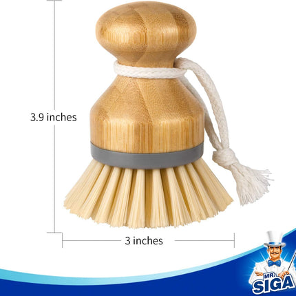 Bamboo Palm Brush, Scrub Brush for Dishes Pots Pans Kitchen Sink Cleaning, Pack of 2.